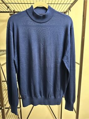 Tulliano Navy Blue Silk Cotton Mock Neck Sweater Men’s Medium